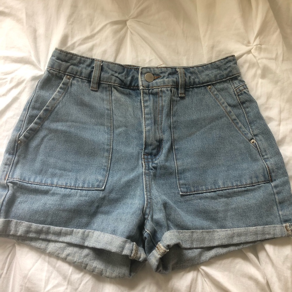 Blue high waisted denim shorts size 2 from Nasty Gal.
